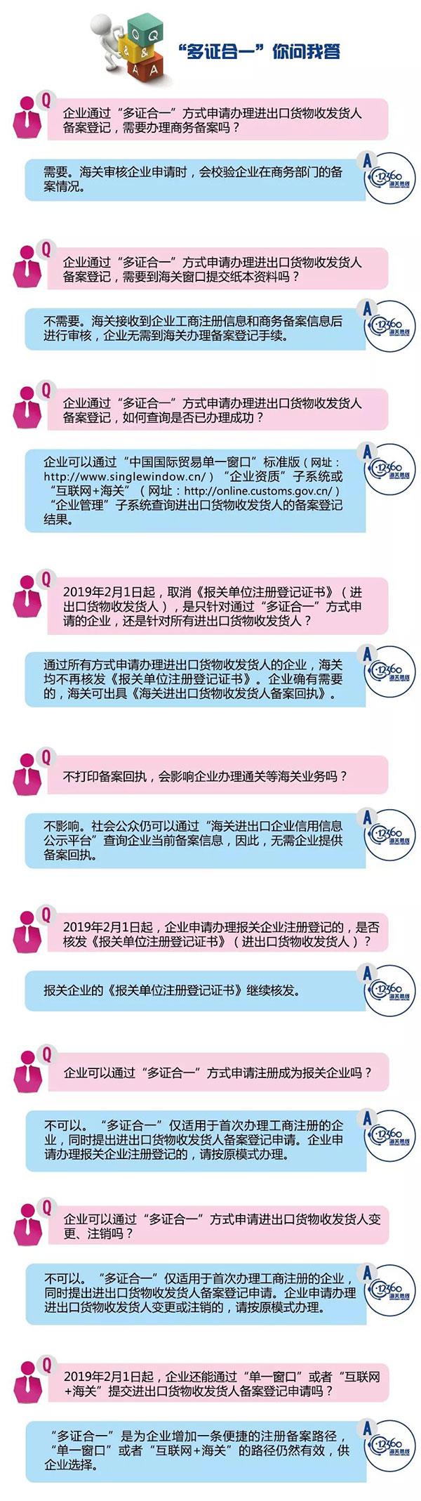 进出口货物收发货人备案实现“多证合一”